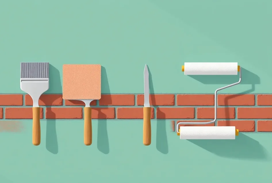 Outils de peinture disposés dans l'ordre des étapes du chantier