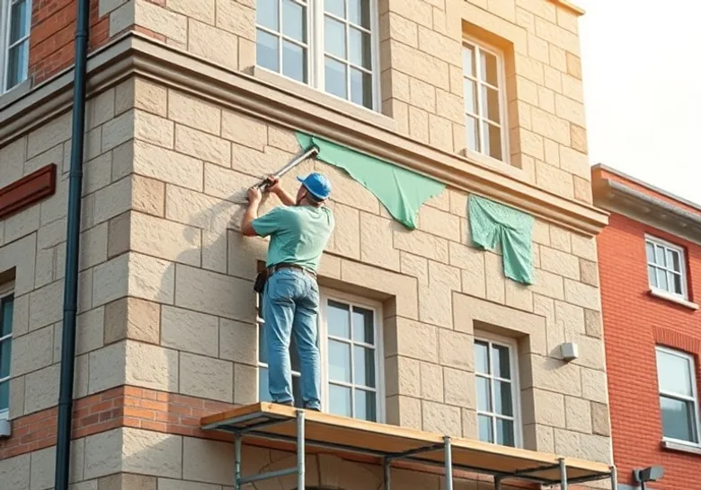 Ravalement de façade en pierre, nettoyage et application d'enduit